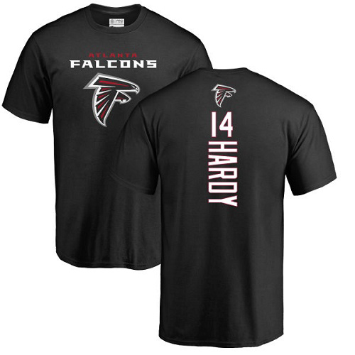 Atlanta Falcons Men Black Justin Hardy Backer NFL Football #14 T Shirt